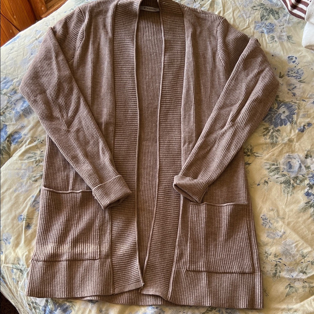 Staccato Ribbed Knit Cardigan in Brown
